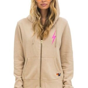 Aviator Nation Bolt 2 Hoodie - Tan // Neon Pink